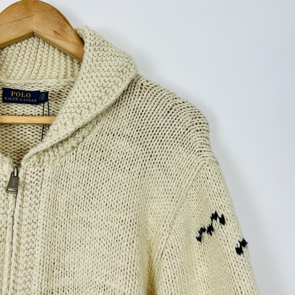 Polo Ralph Lauren Cream Boating Nautical Chunky Knit Zipped Cardigan UK L - Picture 6 of 15